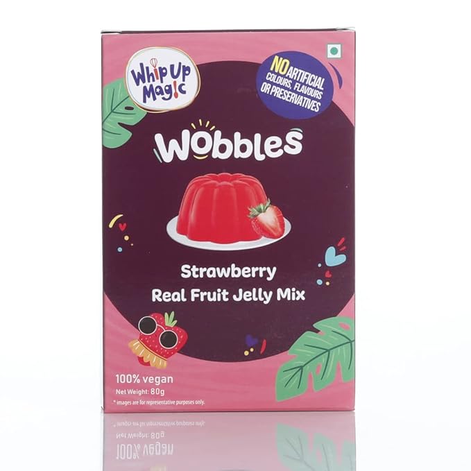 Real Fruit Strawberry Jelly Mix - 80g [No Artificial Colour, Flavour, Preservatives | Vegetarian | Makes 480ml Jelly] - Whip Up?Magic Wobbles