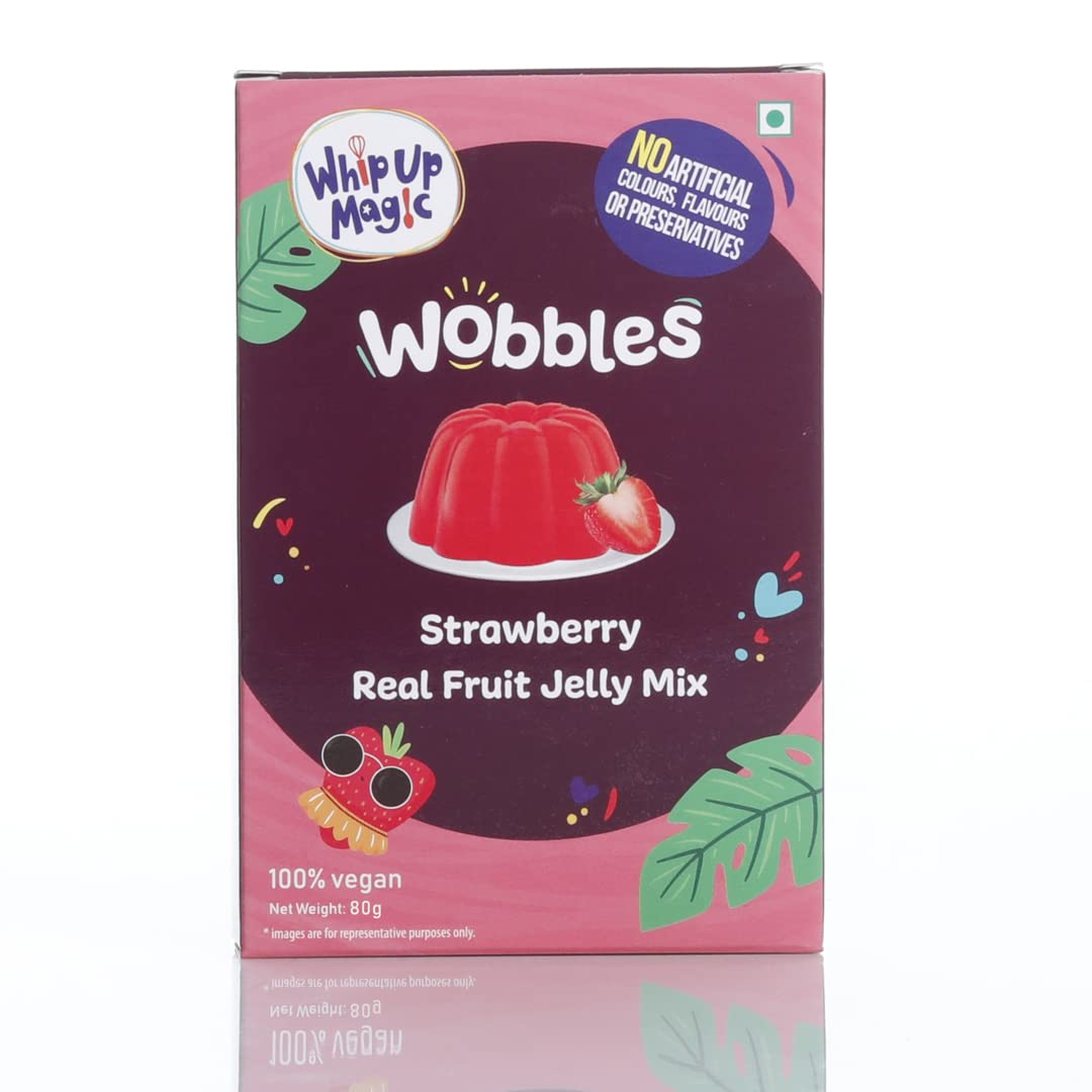 Real Fruit Strawberry Jelly Mix - 80g [No Artificial Colour, Flavour, Preservatives | Vegetarian | Makes 480ml Jelly] - Whip Up Magic Wobbles