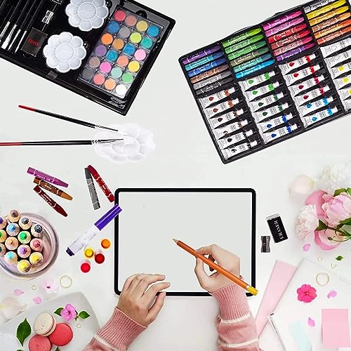 Image of KARP 145 Pcs Children Deluxe Art Drawing Set for Kids Case Studio Art and Craft Supplies Drawing and Painting Set Great Gift (Unicorn Design-Blue)