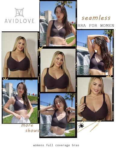 Image of Avidlove Bras for Women Seamless Bra Full Coverage T Shirt Bralettes V Neck Wireless Bra Comfortable Brassiere