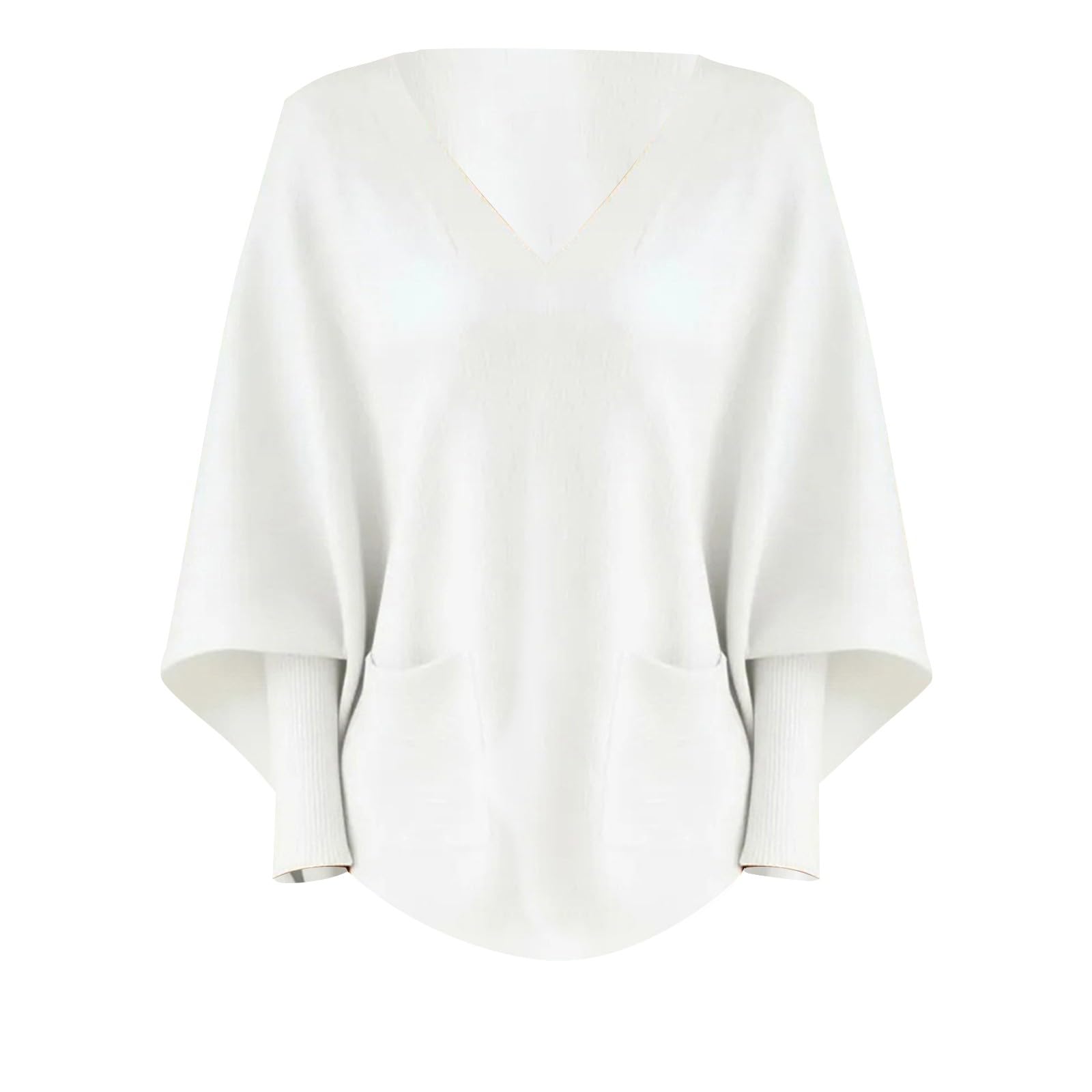 Jersey de punto con cuello en V para mujer, manga murciélago, bolsillo