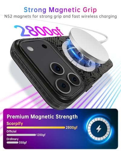Coque iPhone 17 Pro Max MagSafe SCORPIFY avec motif serpent noir mat