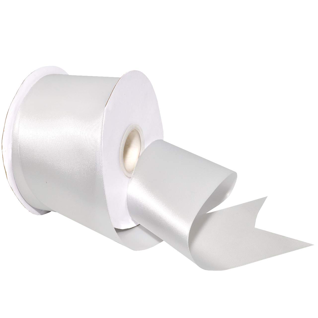Morex Ribbon 088 Ruban de satin double face en polyester, blanc, 3 pouces par 50 yards