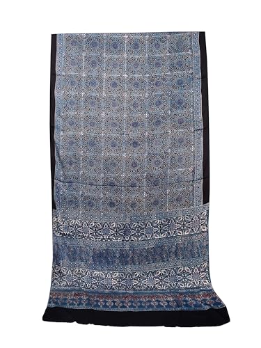 Image of Ethnics of Kutch Womenss Ajrakh Modal Silk Natural Dye Hand Block Print Saree with Blouse Piece - 5.5 Mtr Length