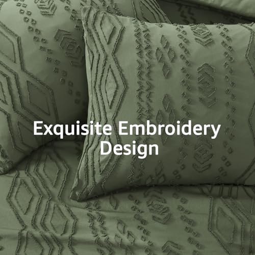 Image of Oversized King Comforter Set- 7 Pieces Bed in a Bag King Bedding Sets | All Season Shabby Chic Tufted Bedding with Comforter, Sheets, Pillowcases & Shams, Olive Green