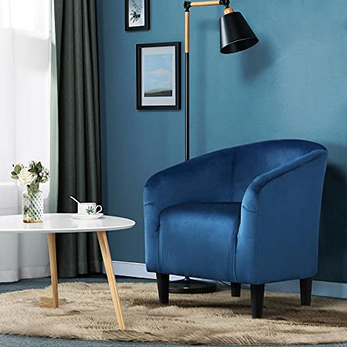 Image of Yaheetech Velvet Accent Chairs, Compact Furry Barrel Chairs with a Curved Silhouette for Small Spaces, Living Room, Bedroom, Pagoda Blue