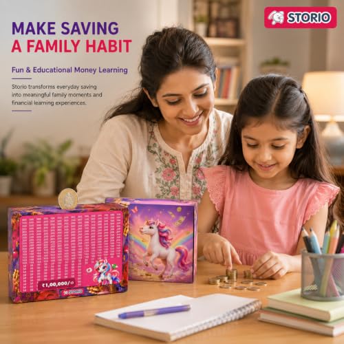 Image of Storio Unicorn Wooden Piggy Bank with Counter for Kids & Adults, Money Saving Box, Wooden Coin Bank with Number Counter, Cash Savings Bank, Coin Collection Box for Home Office Decor