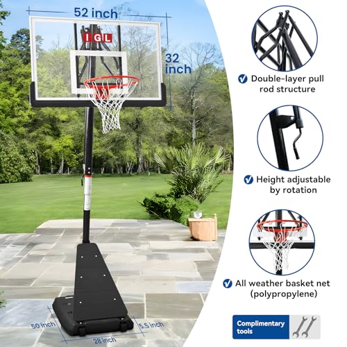 Image of IGL Basketball Hoop Outdoor with 52 Inch Shatterproof Backboard, 10FT Height Portable Basketball Hoop Outdoor, Adjustable Basketball Goal System
