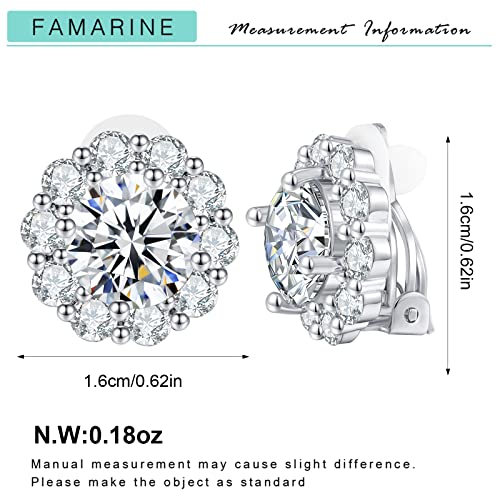 Famarine Silver Clip On Earrings Cz Cute Round Clip Earrings Non-Pierced Earrings Wedding Clip On Earrings #TOP5