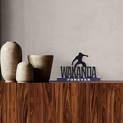 Marvel Avengers Wakanda Forever Tabletop Decor - Black Panther Metal Silhouette On Purple Wood Base #TOP4
