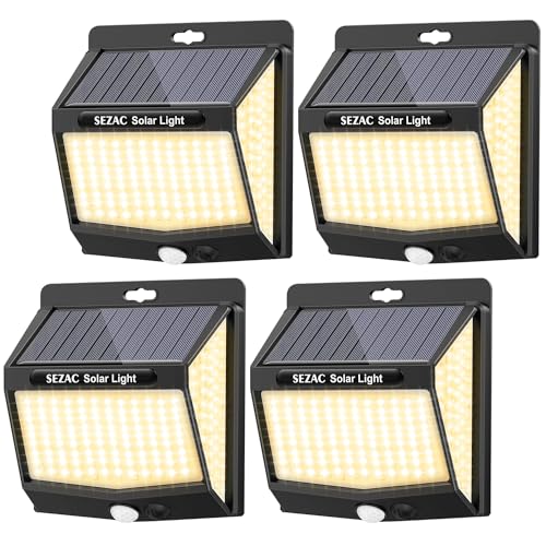 SEZAC Luz Solar Exterior Amarillo Cálido 3000K [4 Paquete/3 Modes...