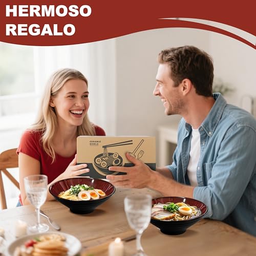 Miniatura 6 de 8 Pulgadas Juego De 2 Cuencos De Ramen De Cerámica 8 Piezas , Con Tenedor Palillos Chinos Y Cuchara Cuenco Japonés Para Sopa De Fideos Ensalada Ideal Para Regalo Apto Lavavajillas Y Microondas