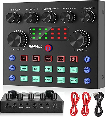 Audio Interface DJ Mixer Sound Card V8ï¼Remall Podcast Equipment Bundle Studio Guitar Voice Changer Live Streaming Recording Gaming Broadcast PC Phone