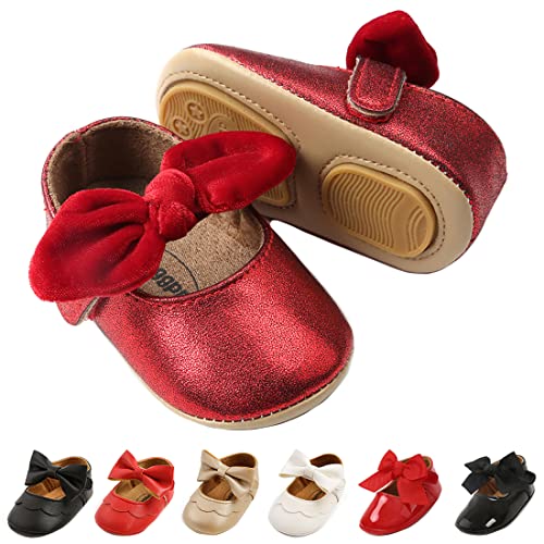 Myleleya Infant Baby Girl Shoes, Bowknot Mary Jane Flats Non-Slip Toddler Walking Shoes Princess Wedding Dress Shoes #TOP3