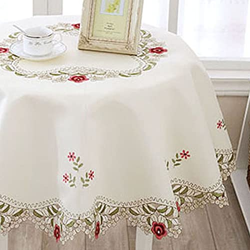 LeLehome 68“ Round Flower Embroidered Classic Tablecloth, Floral Vintage Lace