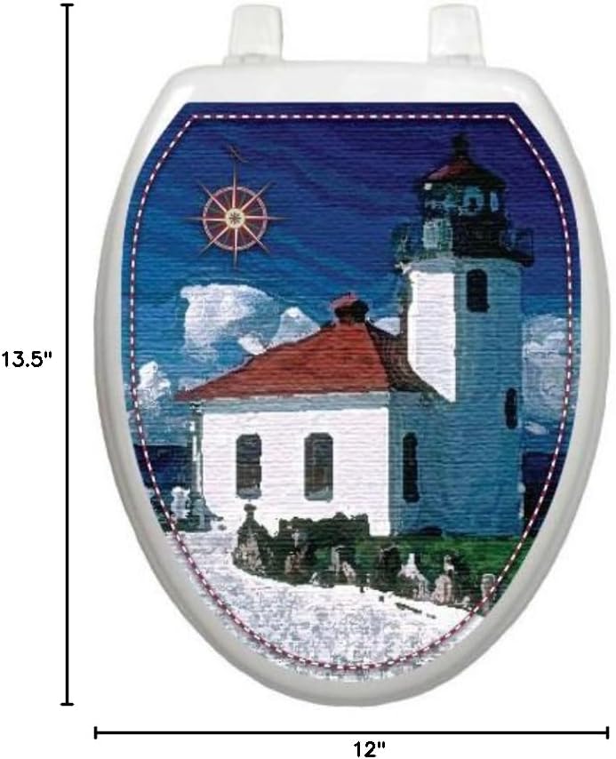 Toilet Tattoos, Toilet Seat Cover Decal, Lighthouse, Size Elongated