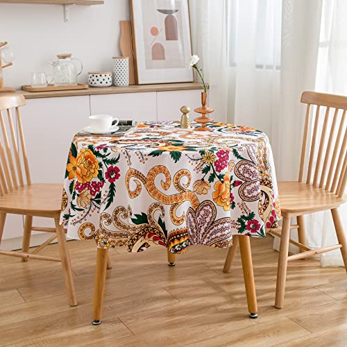 Qicho Vintage Floral Tablecloth Paisley Pattern Oriental Elements Round Table Cover Water And Stain Resistant Washable Polyester Table Cloth 60 Inch #TOP2