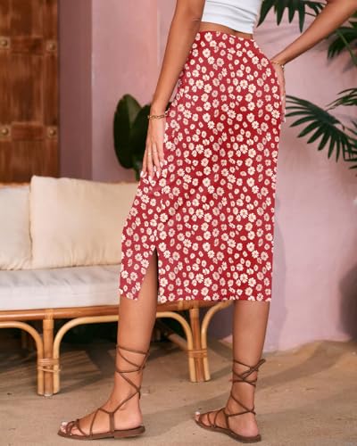 Image of Naggoo Midi Skirts for Women Summer Elastic High Waisted Side Slit Long Skirts