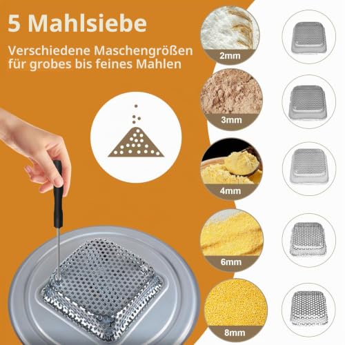 Foto von Elektrische Getreidemühle 1300W, 25L Maismühle Maschine mit 5 Feinheitssieben, abnehmbarem Trichter & Eimer, Futter-/Getreidemühle Crusher für Haus und Bauernhof