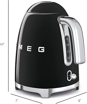 SMEG 50's Retro Style Electric Water Kettle with Automatic Shutoff, Removable Base, and Water Indicator, KLF03BLUS, Black