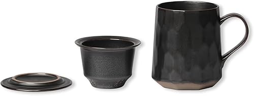 globe faith Taza de té de cerámica con infusor y tapa, taza de té de infusión de hojas sueltas de gres y filtro de cesta para el hogar, oficina o disponible en Yaxa Peru
