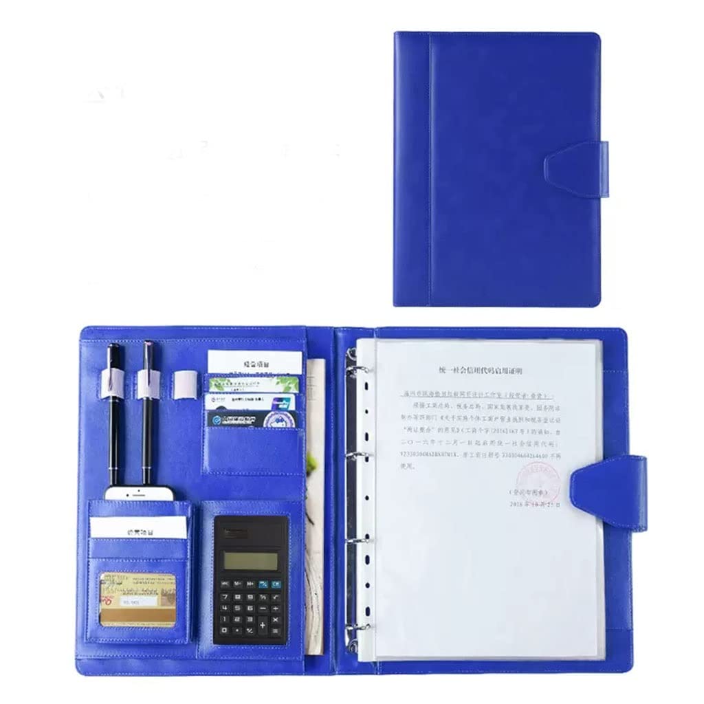 Cartella per Documenti in Pelle A4 Raccoglitore per portafoglio Raccoglitore a 4 anelli Curriculum Padfolio Cartella portadocumenti in pelle PU Organizzatore aziendale professionale Per lettera A4/Bl