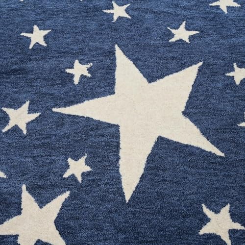 Image of Hand-Tufted Star Wool Area Rug for Kids | Starry Night Design, Soft and Durable and Thick Carpet | Perfect for Living Room, Kids Room, Bedroom & Kitchen (Navy Blue, 3' x 5')