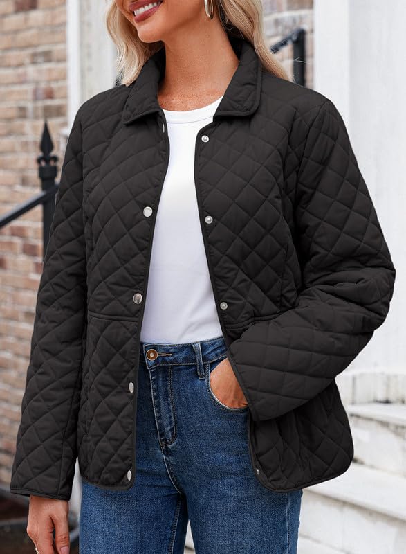 Dokotoo Women's Winter Quilted Jackets Long Sleeve Button Down Diamond Puffer Jacket Outerwear Coats with Pockets3