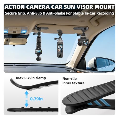 Image of Car Sun Visor Mount for Insta360 X4 X3 X2 DJI Osmo Pocket 3 Action 4 3 Gopro 12 11 10 9 8 7 Car Sun Visor Holder with Phone Clip for Vlog /Video POV Mount Smartphone Accessories