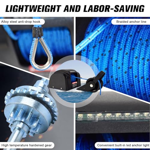 Guincho elétrico de âncora de barco de 20,4 kg, guincho de âncora elétrico de água salgada com contr