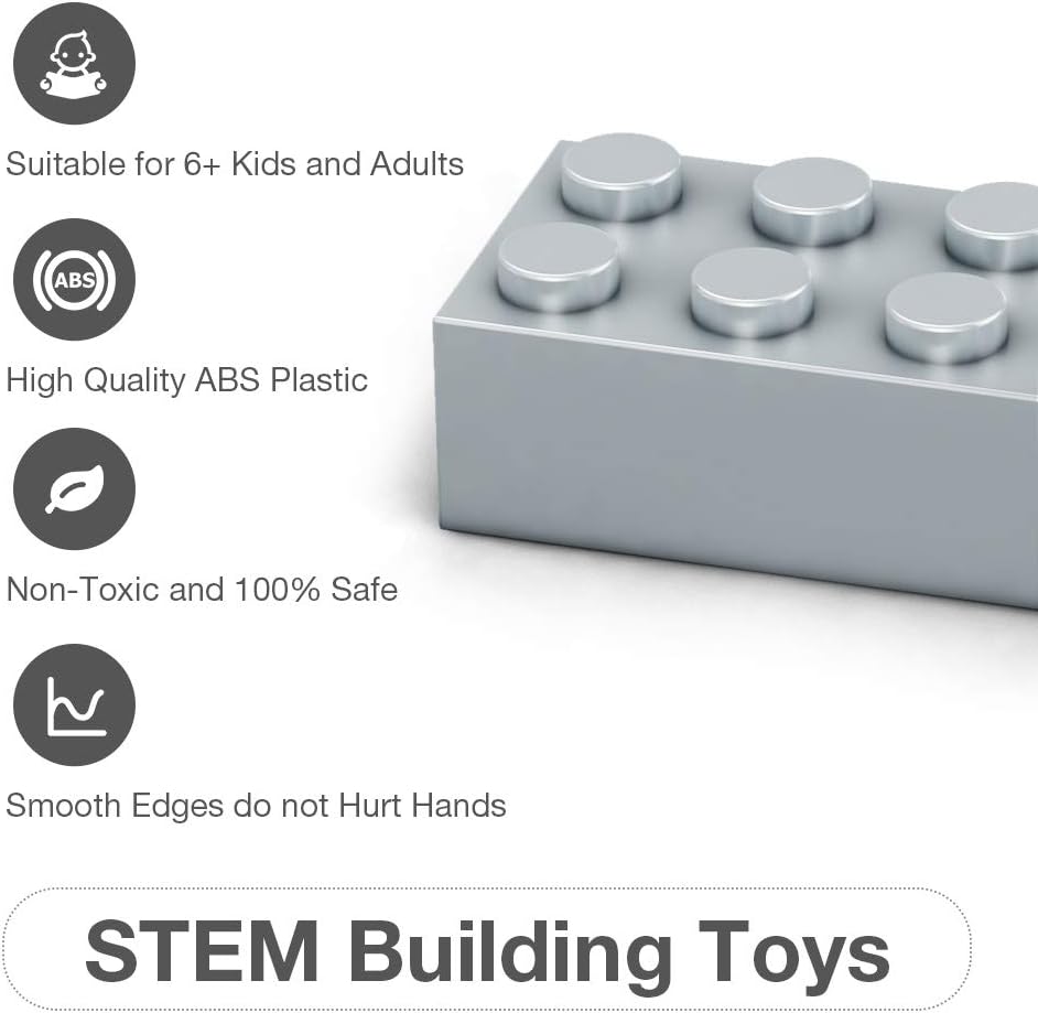 Lekebaby Classic 1500 Pieces Building Bricks Kit Basic Brick Set Classic Colors for Kids Creative Play, Compatible with All Major Brands, Gifts Educational Toy for Boys Girls 6 Years Old and Up(Gray)