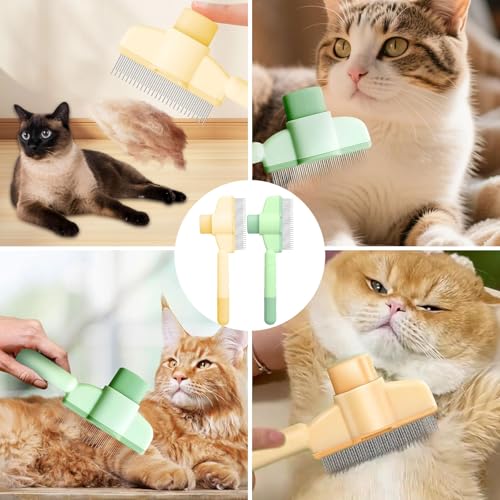 Ajuanbazha 2 Stück Selbstreinigender Flohkamm für Katzen und Hunde, Haustierbürste mit Auslöseknopf, Ideal für Kurz und Langhaarfell, Entfernt Lose Haare, Knoten & Flöhe Sanft