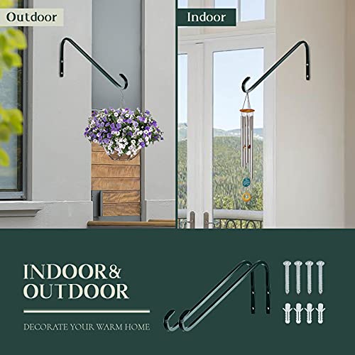 Sanduby Plant Hangers Outdoor For Hanging Plant Bracket, Straight Plant Hanger 16 Inch, Heavy Duty Metal Plant Hooks For Hanging Planters, Bird Feeders, Lanterns, Wind Chimes, 2 Pack, Blackish Green #TOP6