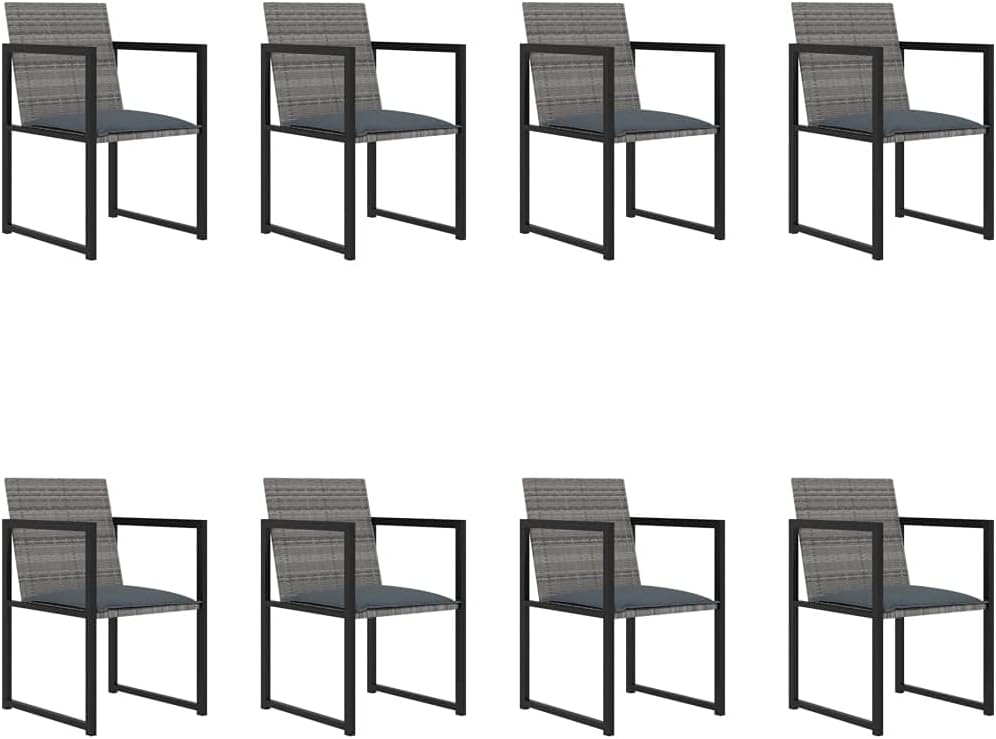 9 Piece Patio Dining Set with Cushions,Party Furniture,Afternoon Tea Suit,Backyard Decor,Backyard Furniture,Perfect for Patio, Garden, Porch,Family Room,Sitting Area, Poly Rattan Gray