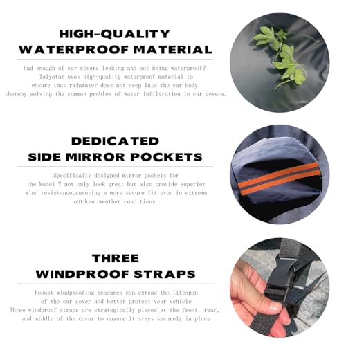 Image of Tesla Model Y Car Cover (2020-2026) Waterproof All Weather, Heavy Duty Car Covers with Driver Door Zipper, Outdoor Rain Snow UV Protection (185 inch - 190 inch)