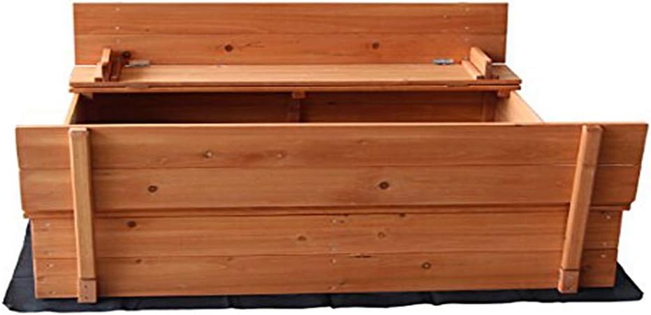 Fir Wood Sandbox Foldable Beach Cabana Sandbox Retractable with 2 Convertible Benches Non-Woven Fabric Cloth for Kids Outdoor Backyard Play