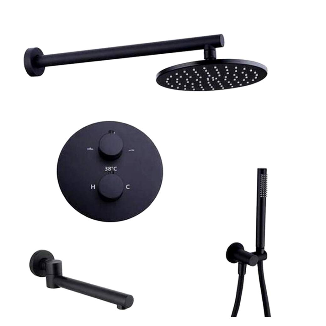 Système de douche thermostatique en laiton noir mat luxe pour salle de bain