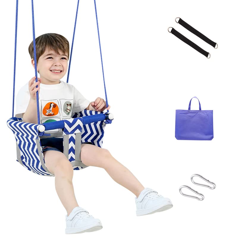 Toddler Baby Swing Seat with Heavy Duty Rope Play Secure Kids Swing Set, Secure Soft Canvas with Seat Belt for 6Months-14Years Old Max 80kg Load-Bear-Upgraded