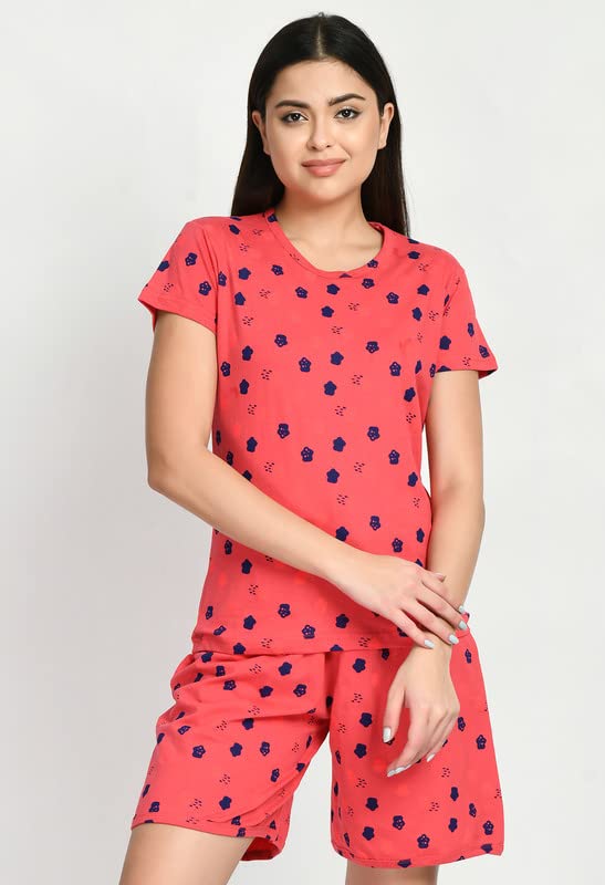 Image of IndiWeaves Cotton Printed Tops and Shorts Set Night Suit for Women (Pack of 3) Caret::Blue::Dark Blue