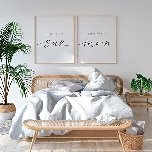 NATVVA Póster impreso con texto en inglés Live by The Sun Love By The Moon - Lienzo decorativo para pared, impresiones artísticas, pintura