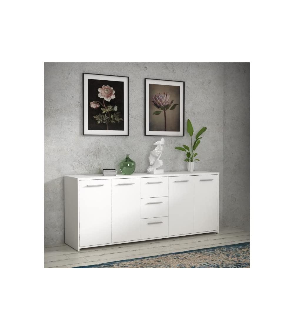 Forte PILVI Sideboard 180, Großes Sideboard mit 4 Türen und 3 Schubladen, Holzwerkstoff, Weiß, 179 cm breit, 74.1 cm hoch, 42 cm tief