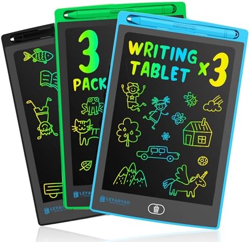 3 Pack LCD-Schreibtafel für Kinder, 8,5-Zoll-Zeichentafel mit buntem Bildschirm zum Kritzeln, Lernspielzeug und Geschenk für Mädchen und Jungen im Alter von 3-7 Jahren(Schwarz + Gr