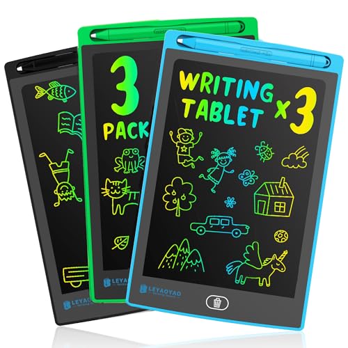 Image of LEYAOYAO 3 Pack LCD Writing Tablet for Kids, 8.5inch Colorful Screen Doodle Pad Drawing Board, Learning Educational Toys Gifts for 3 4 5 6 7 Years Old Girls Boys (Black+Green+Blue)