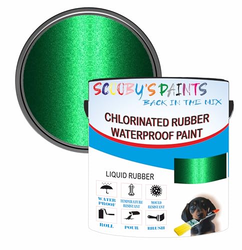 Chlorinated Rubber Waterproof Paint – Outdoor Multi-Surface Paint for Metal, Wood, Masonry & More – Durable, Mould & Weather Resistant – Vibrant Green Metallic (0.25 Liters)