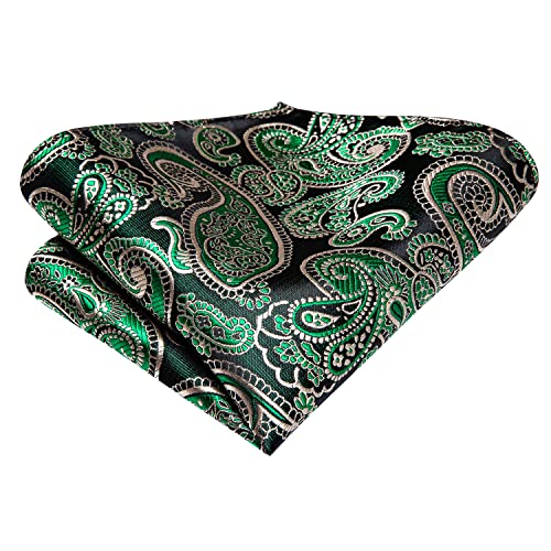 Image of Hi-Tie Men Silk Ties Set with Flower Lapel Pin Necktie Pocket Square Cufflinks for Tuxedo Wedding Business