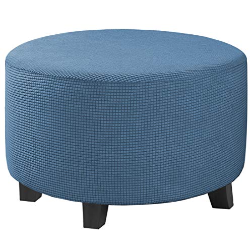 Image of H.VERSAILTEX Ottoman Cover Stretch Ottoman Slipcover Round Ottoman Storage Cover Folding Stool Covers Furniture Protector Cover for Footrest Ottoman Fit Dia 30 inch - 41 inch, Dusty Blue