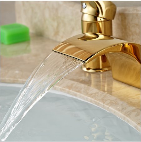 Robinet mitigeur cascade grand debit dore en laiton pour baignoire 3 elements - 3