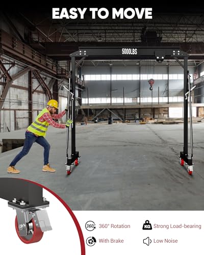Dkenicor 2 Ton 5000Lb Gantry Crane, 9.06FT Maximum Capacity Width, 8.53-12.47ft Adjustable Height, Portable Shop Lift Hoist with 2 Ton Manual Trolley, Black