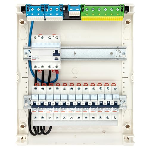 CusoTec Aufputz Sicherungskasten ANSCHLUSSFERTIG Unterverteilung bestückt 1 oder 2 Reihig verdrahtet mit 30mA FI RCD und B16 Sicherungen (2 Reihig Aufputz - 1 x 30mA FI - 12 x B16 Sicherungsautomat)
