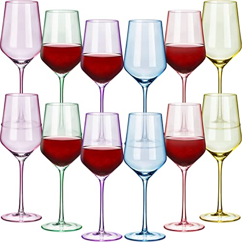 Set Of 12 Colored Wine Glasses 12 Oz Italian Style Tall Stemmed Colored Glassware Colorful Glass Goblet Classic Durable Stemware For Red Or White Wine Water Margarita Home Dinging Bar Party, 6 Colors #TOP11